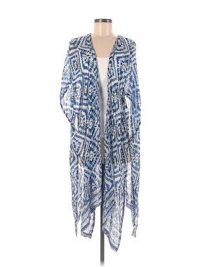 Rachel Zoe Blue White Tie Dye Geometric Print Sheer Boho Coverup Kimono NWT